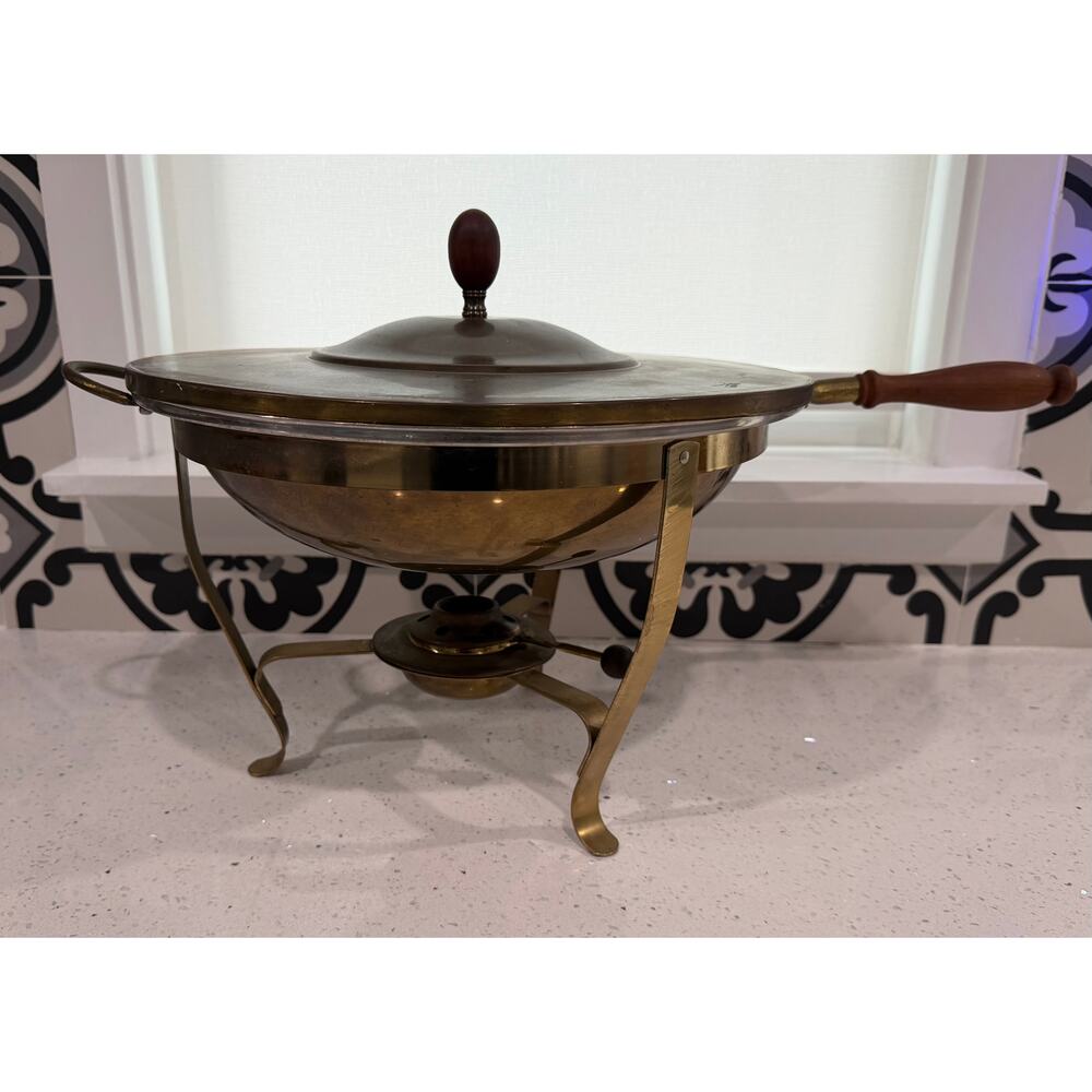 Vintage Brass/Stainless Double Boiler Pan with heating stand